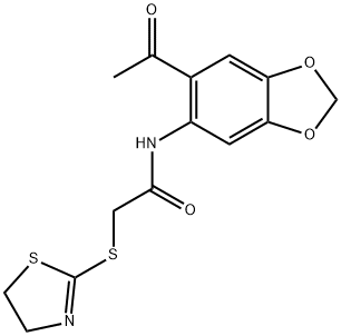 N-(6-acetyl-1,3-benzodioxol-5-yl)-2-(4,5-dihydro-1,3-thiazol-2-ylsulfanyl)acetamide Struktur