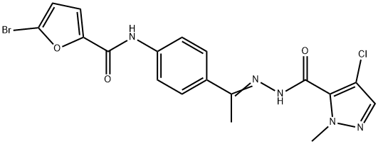 5-bromo-N-(4-{N-[(4-chloro-1-methyl-1H-pyrazol-5-yl)carbonyl]ethanehydrazonoyl}phenyl)-2-furamide Struktur