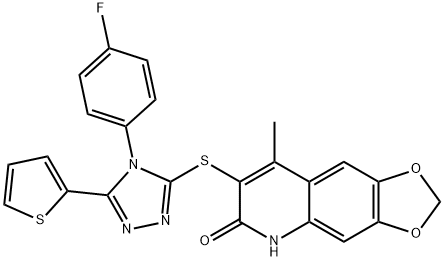 7-{[4-(4-fluorophenyl)-5-(thiophen-2-yl)-4H-1,2,4-triazol-3-yl]sulfanyl}-8-methyl[1,3]dioxolo[4,5-g]quinolin-6(5H)-one Struktur