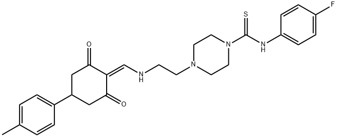 N-(4-fluorophenyl)-4-[2-({[4-(4-methylphenyl)-2,6-dioxocyclohexylidene]methyl}amino)ethyl]piperazine-1-carbothioamide Struktur