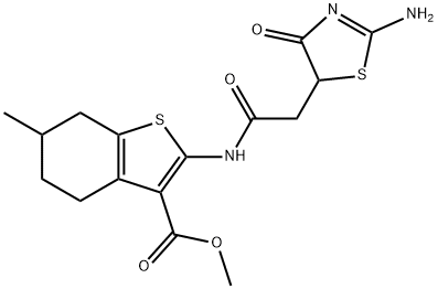 methyl 2-(2-(2-imino-4-oxothiazolidin-5-yl)acetamido)-6-methyl-4,5,6,7-tetrahydrobenzo[b]thiophene-3-carboxylate Struktur