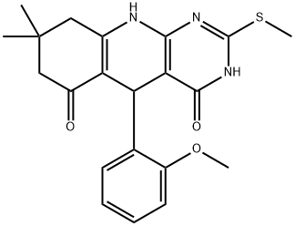 5-(2-methoxyphenyl)-8,8-dimethyl-2-(methylthio)-5,8,9,10-tetrahydropyrimido[4,5-b]quinoline-4,6(3H,7H)-dione Struktur