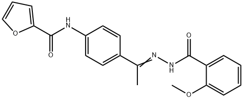 N-[4-[(E)-N-[(2-methoxybenzoyl)amino]-C-methylcarbonimidoyl]phenyl]furan-2-carboxamide Struktur