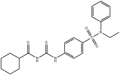 N-{[(4-{[ethyl(phenyl)amino]sulfonyl}phenyl)amino]carbonothioyl}cyclohexanecarboxamide Struktur