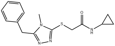 2-[(5-benzyl-4-methyl-1,2,4-triazol-3-yl)sulfanyl]-N-cyclopropylacetamide Struktur