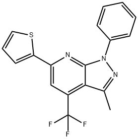 3-methyl-1-phenyl-6-(thiophen-2-yl)-4-(trifluoromethyl)-1H-pyrazolo[3,4-b]pyridine Struktur