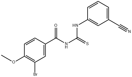 3-bromo-N-{[(3-cyanophenyl)amino]carbonothioyl}-4-methoxybenzamide Struktur