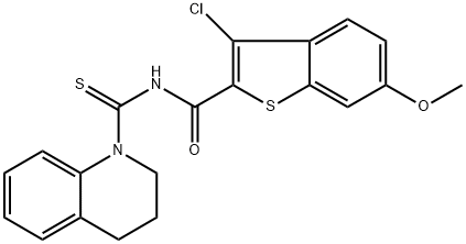 3-chloro-N-(3,4-dihydro-1(2H)-quinolinylcarbonothioyl)-6-methoxy-1-benzothiophene-2-carboxamide Struktur