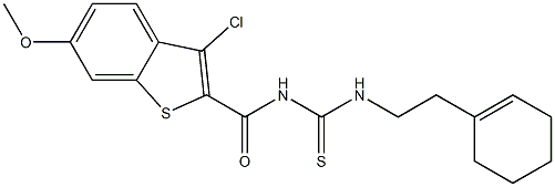 3-chloro-N-({[2-(1-cyclohexen-1-yl)ethyl]amino}carbonothioyl)-6-methoxy-1-benzothiophene-2-carboxamide Struktur