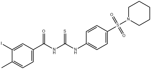 3-iodo-4-methyl-N-({[4-(1-piperidinylsulfonyl)phenyl]amino}carbonothioyl)benzamide Struktur