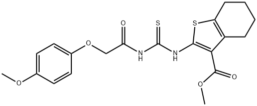 methyl 2-[({[(4-methoxyphenoxy)acetyl]amino}carbonothioyl)amino]-4,5,6,7-tetrahydro-1-benzothiophene-3-carboxylate Struktur