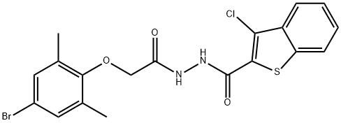 N'-[(4-bromo-2,6-dimethylphenoxy)acetyl]-3-chloro-1-benzothiophene-2-carbohydrazide Struktur