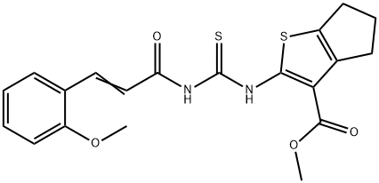 methyl 2-[({[3-(2-methoxyphenyl)acryloyl]amino}carbonothioyl)amino]-5,6-dihydro-4H-cyclopenta[b]thiophene-3-carboxylate Struktur