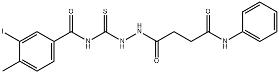 N-{[2-(4-anilino-4-oxobutanoyl)hydrazino]carbonothioyl}-3-iodo-4-methylbenzamide Struktur