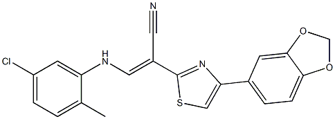 (E)-2-(4-(benzo[d][1,3]dioxol-5-yl)thiazol-2-yl)-3-((5-chloro-2-methylphenyl)amino)acrylonitrile Struktur