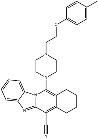 11-(4-(2-(p-tolyloxy)ethyl)piperazin-1-yl)-7,8,9,10-tetrahydrobenzo[4,5]imidazo[1,2-b]isoquinoline-6-carbonitrile Struktur