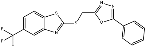 2-phenyl-5-[[5-(trifluoromethyl)-1,3-benzothiazol-2-yl]sulfanylmethyl]-1,3,4-oxadiazole Struktur