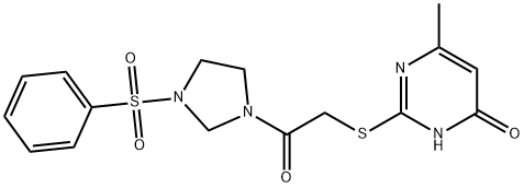 2-[(4-hydroxy-6-methylpyrimidin-2-yl)sulfanyl]-1-[3-(phenylsulfonyl)imidazolidin-1-yl]ethanone Struktur