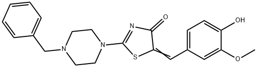 (5Z)-2-(4-benzylpiperazin-1-yl)-5-(4-hydroxy-3-methoxybenzylidene)-1,3-thiazol-4(5H)-one Struktur