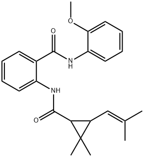 2-({[2,2-dimethyl-3-(2-methylprop-1-en-1-yl)cyclopropyl]carbonyl}amino)-N-(2-methoxyphenyl)benzamide Struktur