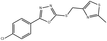 2-(4-chlorophenyl)-5-[(2-methyl-1,3-thiazol-4-yl)methylsulfanyl]-1,3,4-oxadiazole Struktur