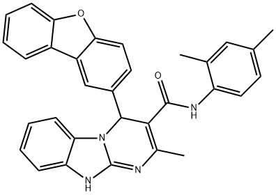 4-(dibenzo[b,d]furan-2-yl)-N-(2,4-dimethylphenyl)-2-methyl-1,4-dihydropyrimido[1,2-a]benzimidazole-3-carboxamide Struktur