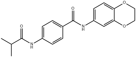 N-(2,3-dihydro-1,4-benzodioxin-6-yl)-4-(2-methylpropanoylamino)benzamide Struktur