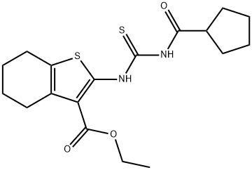 ethyl 2-({[(cyclopentylcarbonyl)amino]carbonothioyl}amino)-4,5,6,7-tetrahydro-1-benzothiophene-3-carboxylate Struktur