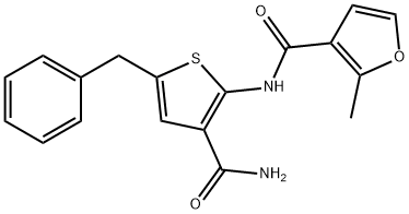 N-(5-benzyl-3-carbamoylthiophen-2-yl)-2-methylfuran-3-carboxamide Struktur