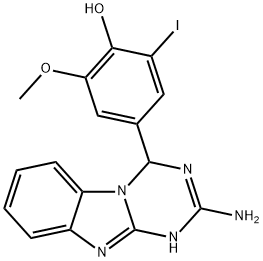 4-(2-amino-1,4-dihydro[1,3,5]triazino[1,2-a]benzimidazol-4-yl)-2-iodo-6-methoxyphenol Struktur