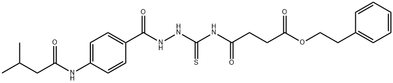 2-phenylethyl 4-[[[4-(3-methylbutanoylamino)benzoyl]amino]carbamothioylamino]-4-oxobutanoate Struktur