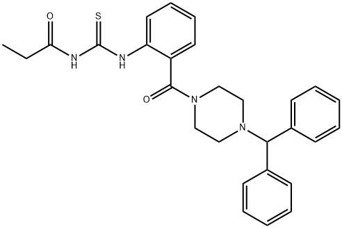 N-{[(2-{[4-(diphenylmethyl)-1-piperazinyl]carbonyl}phenyl)amino]carbonothioyl}propanamide Struktur