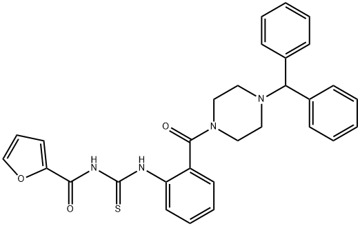 N-{[(2-{[4-(diphenylmethyl)-1-piperazinyl]carbonyl}phenyl)amino]carbonothioyl}-2-furamide Struktur