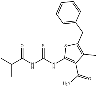 5-benzyl-2-{[(isobutyrylamino)carbonothioyl]amino}-4-methyl-3-thiophenecarboxamide Struktur