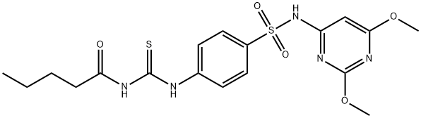 N-[[4-[(2,6-dimethoxypyrimidin-4-yl)sulfamoyl]phenyl]carbamothioyl]pentanamide Struktur