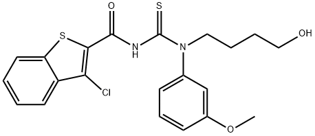 3-chloro-N-{[(4-hydroxybutyl)(3-methoxyphenyl)amino]carbonothioyl}-1-benzothiophene-2-carboxamide Struktur