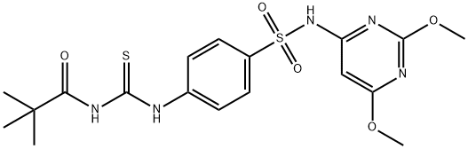 N-{[(4-{[(2,6-dimethoxy-4-pyrimidinyl)amino]sulfonyl}phenyl)amino]carbonothioyl}-2,2-dimethylpropanamide Struktur