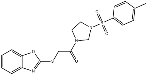 2-(1,3-benzoxazol-2-ylsulfanyl)-1-{3-[(4-methylphenyl)sulfonyl]imidazolidin-1-yl}ethanone Struktur