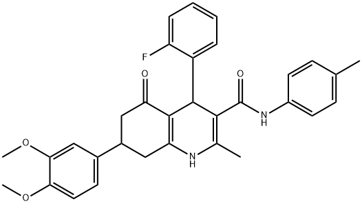 7-(3,4-dimethoxyphenyl)-4-(2-fluorophenyl)-2-methyl-N-(4-methylphenyl)-5-oxo-1,4,5,6,7,8-hexahydroquinoline-3-carboxamide Struktur