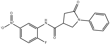 N-(2-fluoro-5-nitrophenyl)-5-oxo-1-phenylpyrrolidine-3-carboxamide Struktur