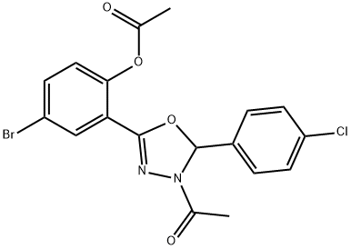 2-[4-acetyl-5-(4-chlorophenyl)-4,5-dihydro-1,3,4-oxadiazol-2-yl]-4-bromophenyl acetate Struktur