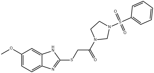 2-[(5-methoxy-1H-benzimidazol-2-yl)sulfanyl]-1-[3-(phenylsulfonyl)imidazolidin-1-yl]ethanone Struktur