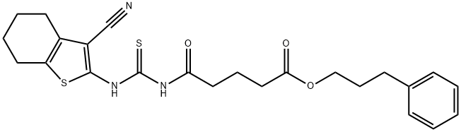 3-phenylpropyl 5-({[(3-cyano-4,5,6,7-tetrahydro-1-benzothien-2-yl)amino]carbonothioyl}amino)-5-oxopentanoate Struktur