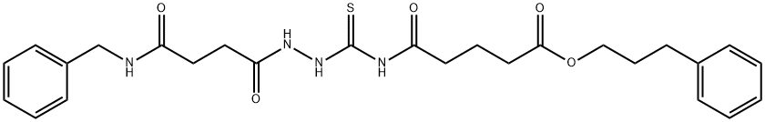 3-phenylpropyl 5-[({2-[4-(benzylamino)-4-oxobutanoyl]hydrazino}carbonothioyl)amino]-5-oxopentanoate Struktur