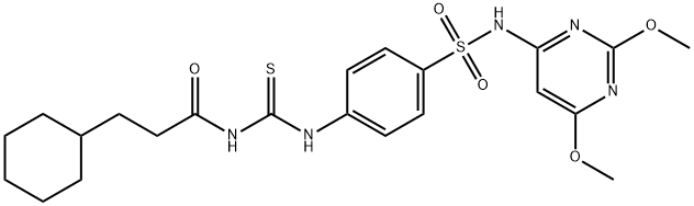 3-cyclohexyl-N-{[(4-{[(2,6-dimethoxy-4-pyrimidinyl)amino]sulfonyl}phenyl)amino]carbonothioyl}propanamide Struktur