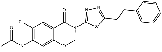 4-(acetylamino)-5-chloro-2-methoxy-N-[5-(2-phenylethyl)-1,3,4-thiadiazol-2-yl]benzamide Struktur