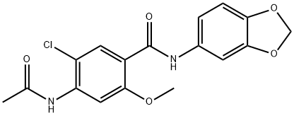 4-acetamido-N-(1,3-benzodioxol-5-yl)-5-chloro-2-methoxybenzamide Struktur