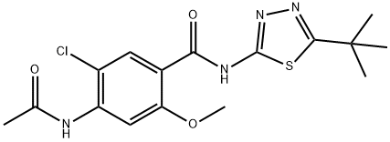 4-acetamido-N-(5-tert-butyl-1,3,4-thiadiazol-2-yl)-5-chloro-2-methoxybenzamide Struktur