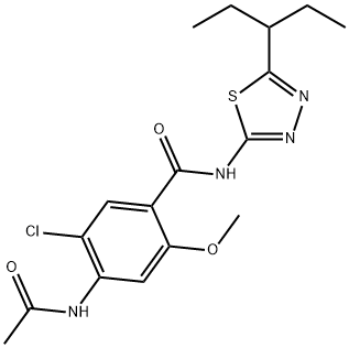 4-acetamido-5-chloro-2-methoxy-N-(5-pentan-3-yl-1,3,4-thiadiazol-2-yl)benzamide Struktur