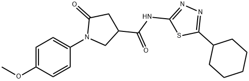 N-(5-cyclohexyl-1,3,4-thiadiazol-2-yl)-1-(4-methoxyphenyl)-5-oxopyrrolidine-3-carboxamide Struktur